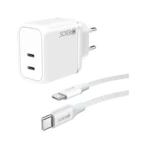 Carregador de Parede Hrebos Premium, 2 entradas USB-C para USB-C, 45W, com Cabo - CRG-503C , Branco