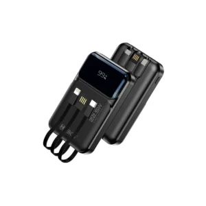 Carregador Portatil Hrebos Power Bank - Boost Charge Short, Cabos Acoplados com pontas USB, Type-C e Lightning, 22.5W - PB-203, Preto 10.000mAh